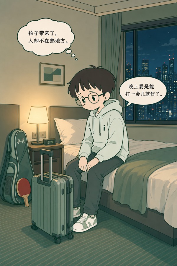 酒店里带着球拍