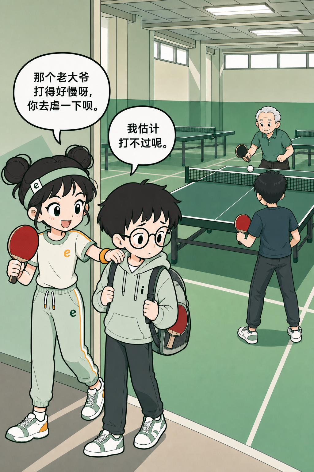 刚进球馆就看见老大爷在练球