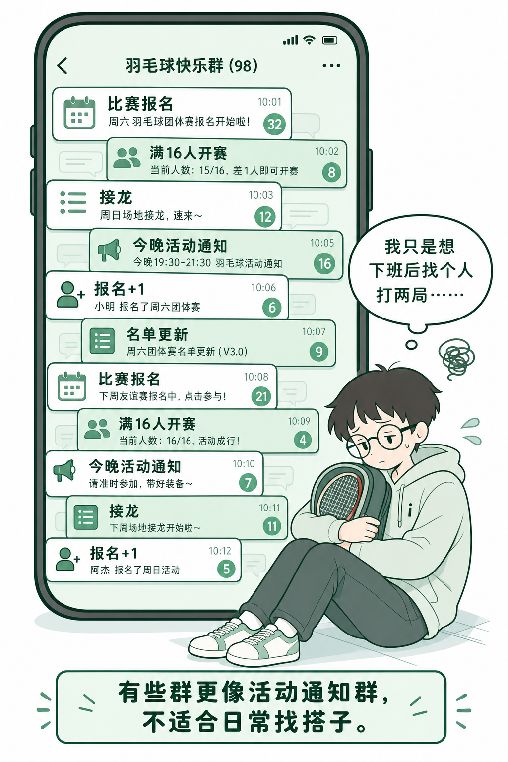 活动群更像通知群，不一定适合日常约球